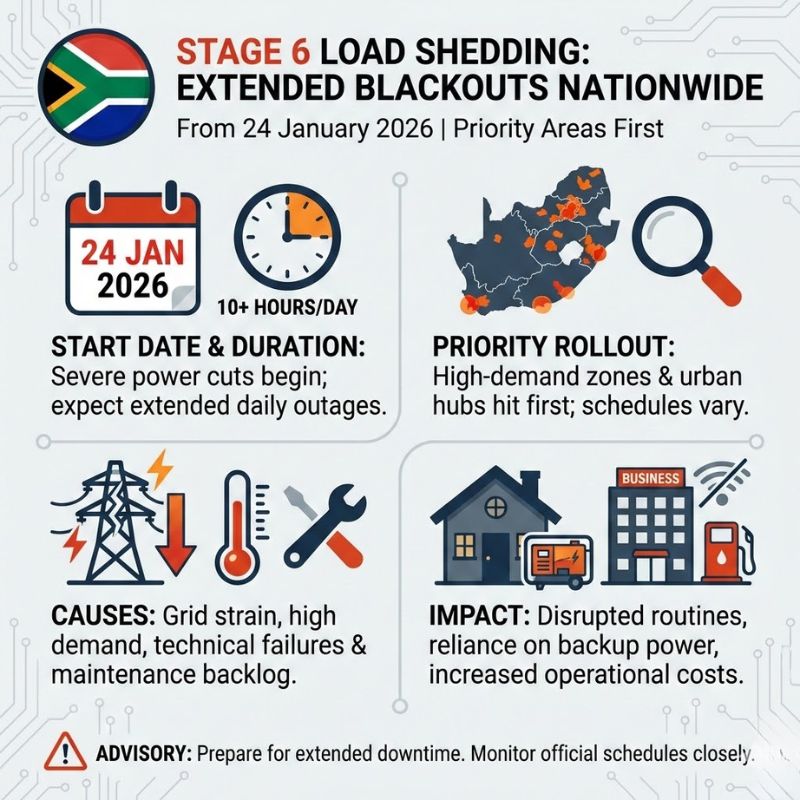 Stage 6 Load Shedding From 24 January 2026